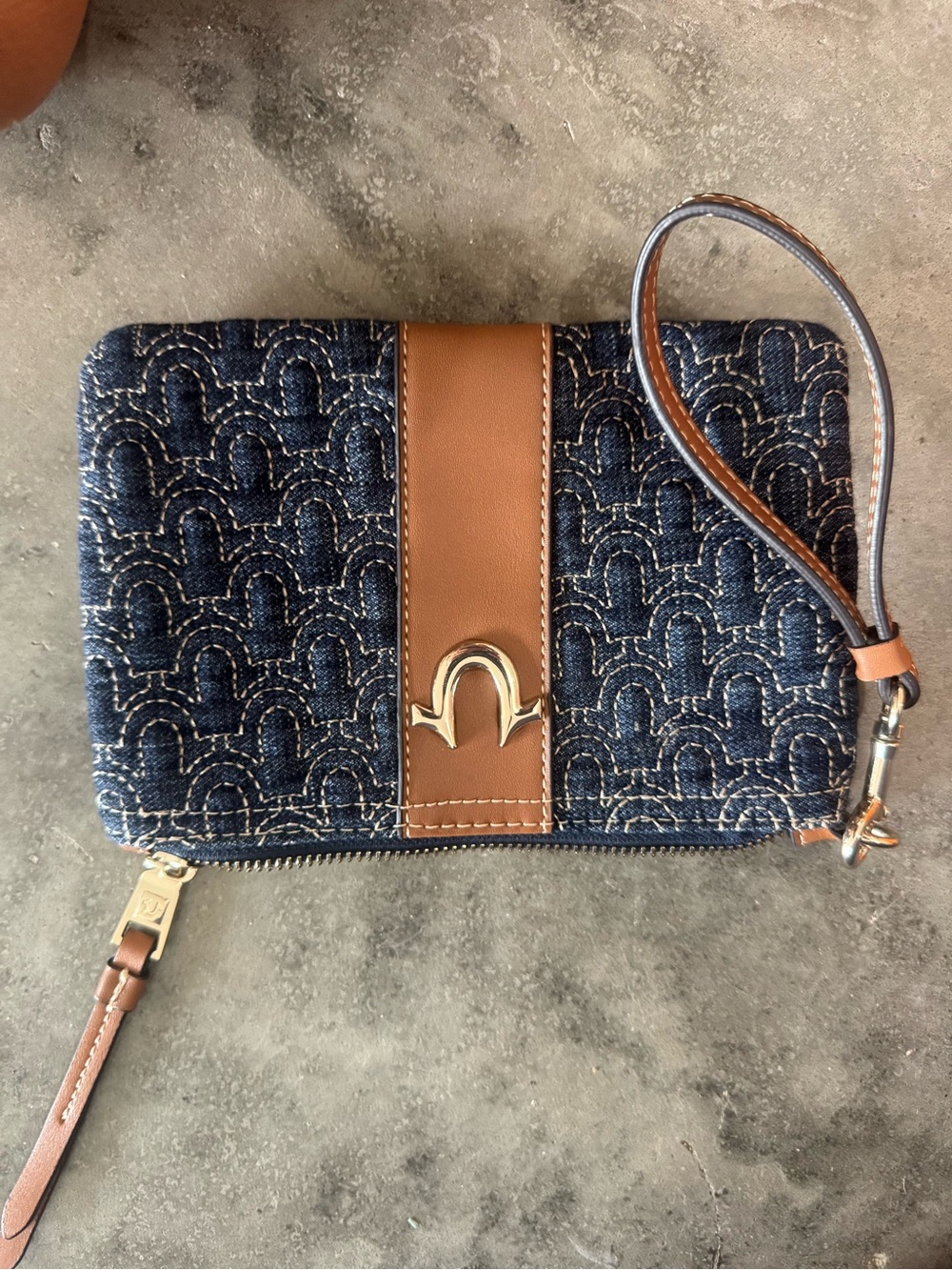 Lucky Brand Denim Wristlet with Brown Leather Trim